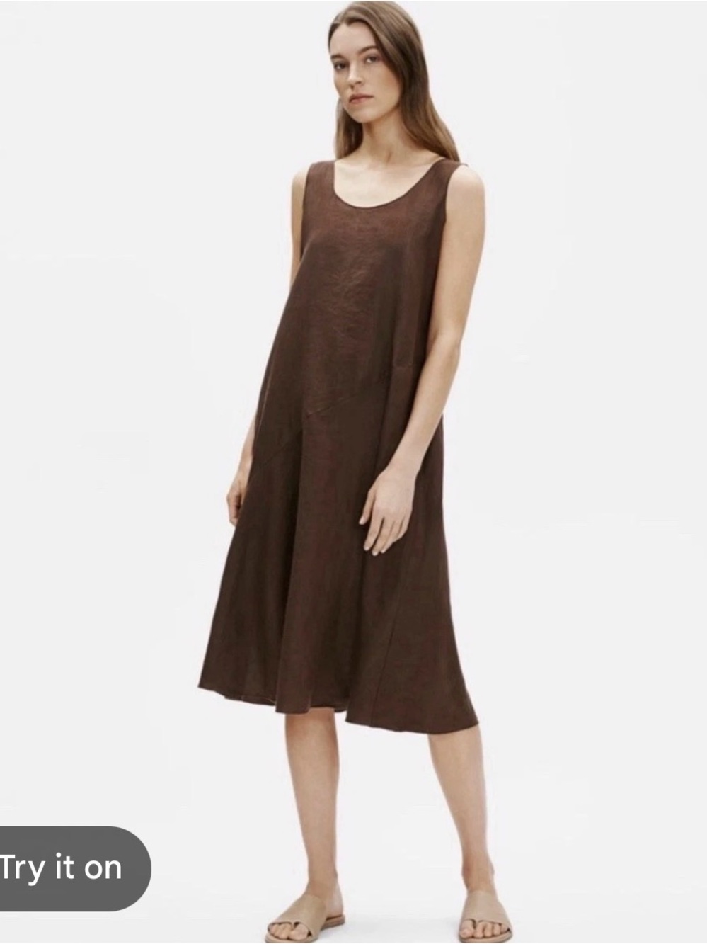 Eileen Fisher Brown Sleeveless Midi Dress